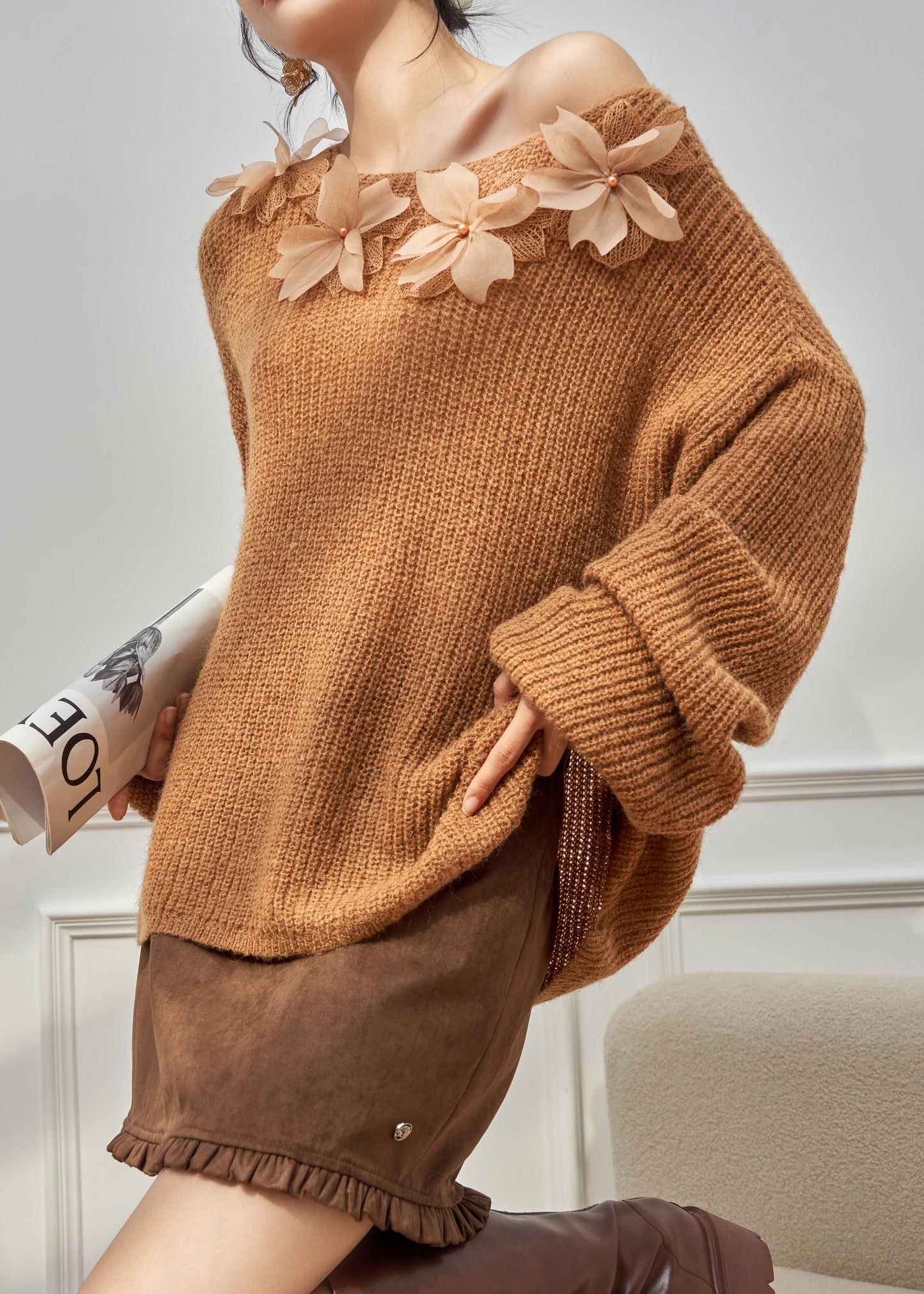 Loose Caramel Cozy Knit Sweater Top Fall