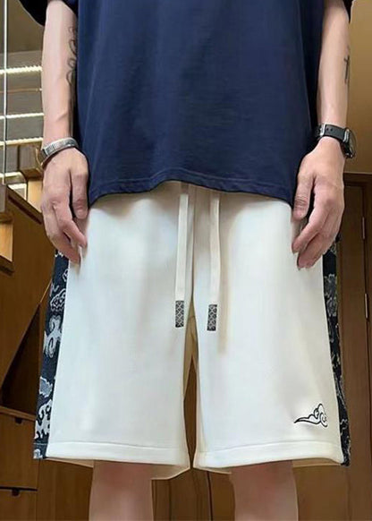 Loose Chinese Style Apricot Print Cotton Beach Shorts Summer