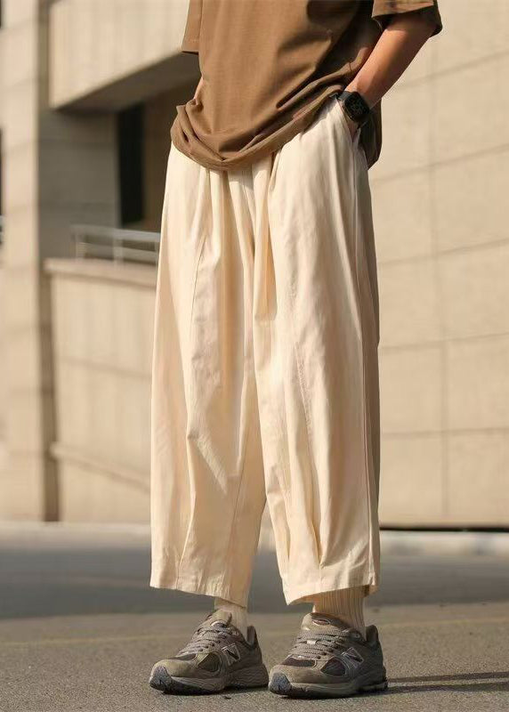 Loose Chocolate Elastic Waist Cotton Crop Pants Summer