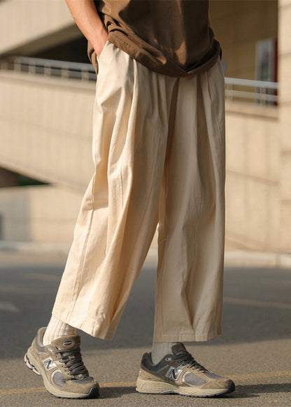 Loose Chocolate Elastic Waist Cotton Crop Pants Summer