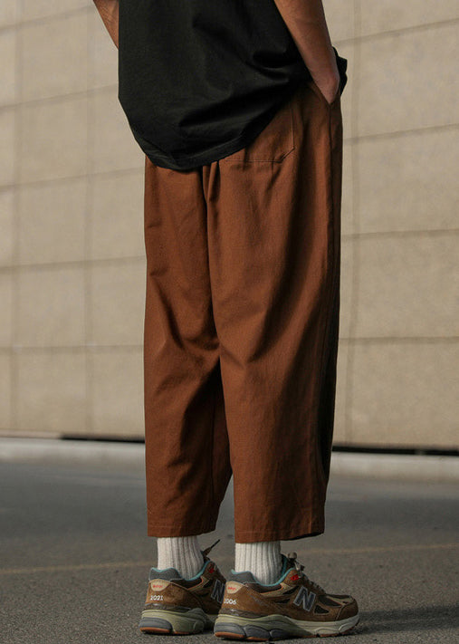 Loose Chocolate Elastic Waist Cotton Crop Pants Summer