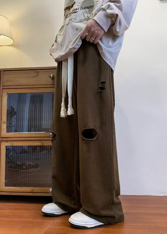 Loose Coffee Hole Elastic Waist Cotton Pants Spring