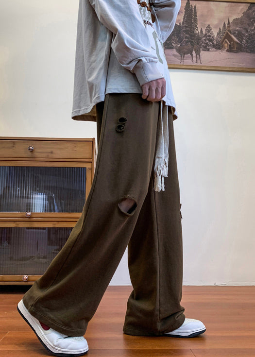 Loose Coffee Hole Elastic Waist Cotton Pants Spring
