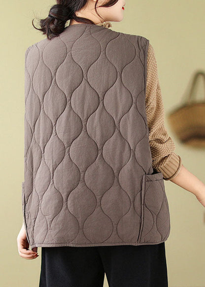 Loose Coffee O-neck Button Pockets Parka Winter