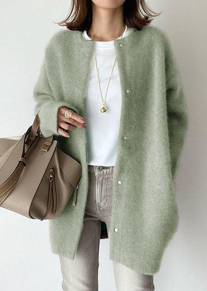 Loose Coffee O Neck Button Woolen Coat Spring