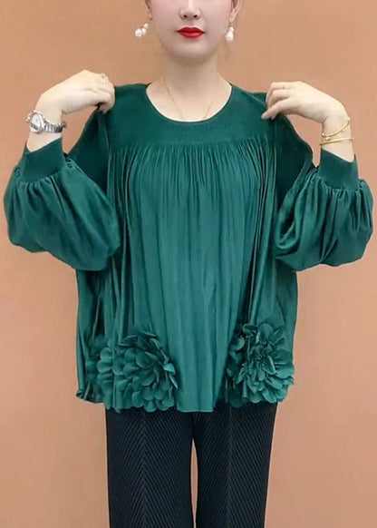 Loose Coffee O-Neck Patchwork Floral T Shirt Lantern Sleeve
