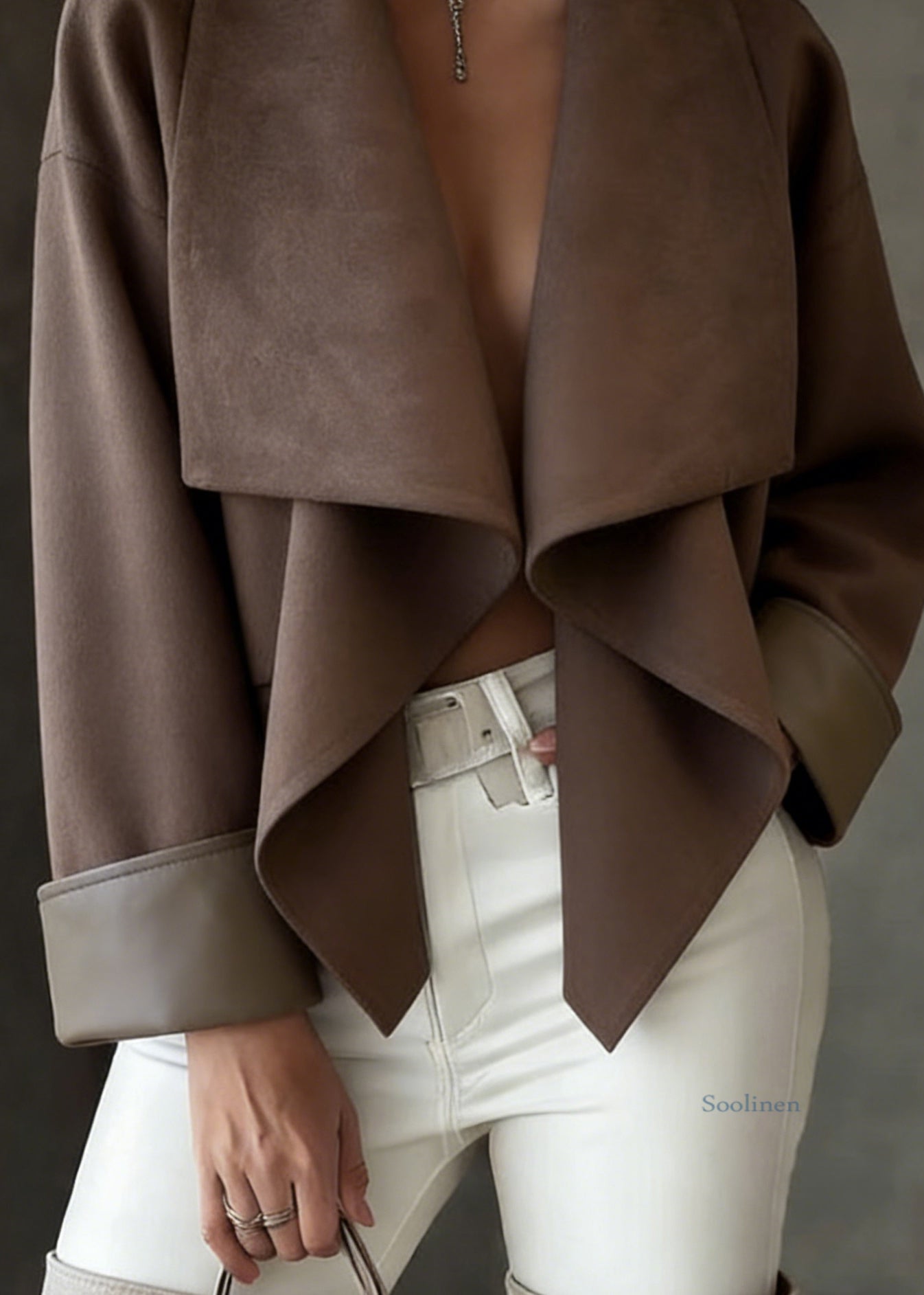 Loose Coffee Peter Pan Collar Faux Suede Coats Spring