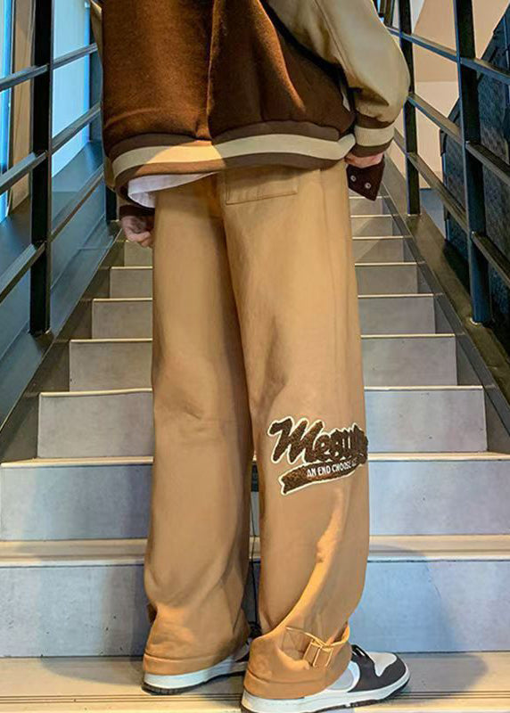 Loose Coffee Pockets Elastic Waist Warm Fleece Pants Spring