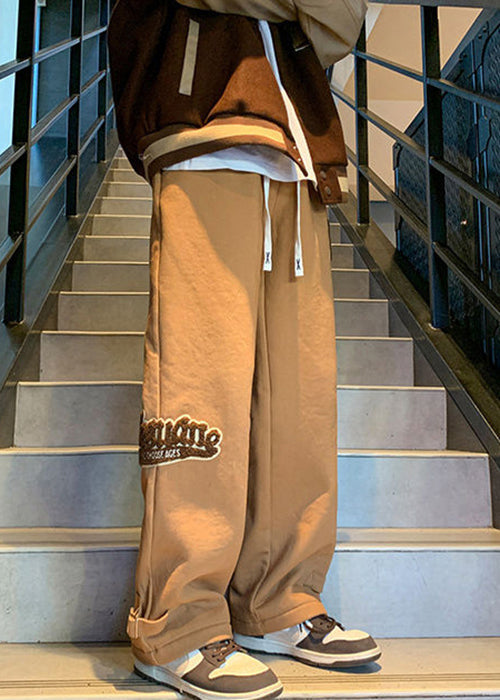 Loose Coffee Pockets Elastic Waist Warm Fleece Pants Spring