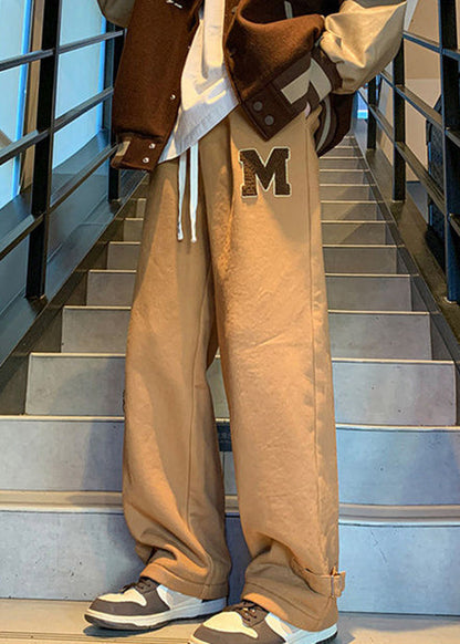 Loose Coffee Pockets Elastic Waist Warm Fleece Pants Spring