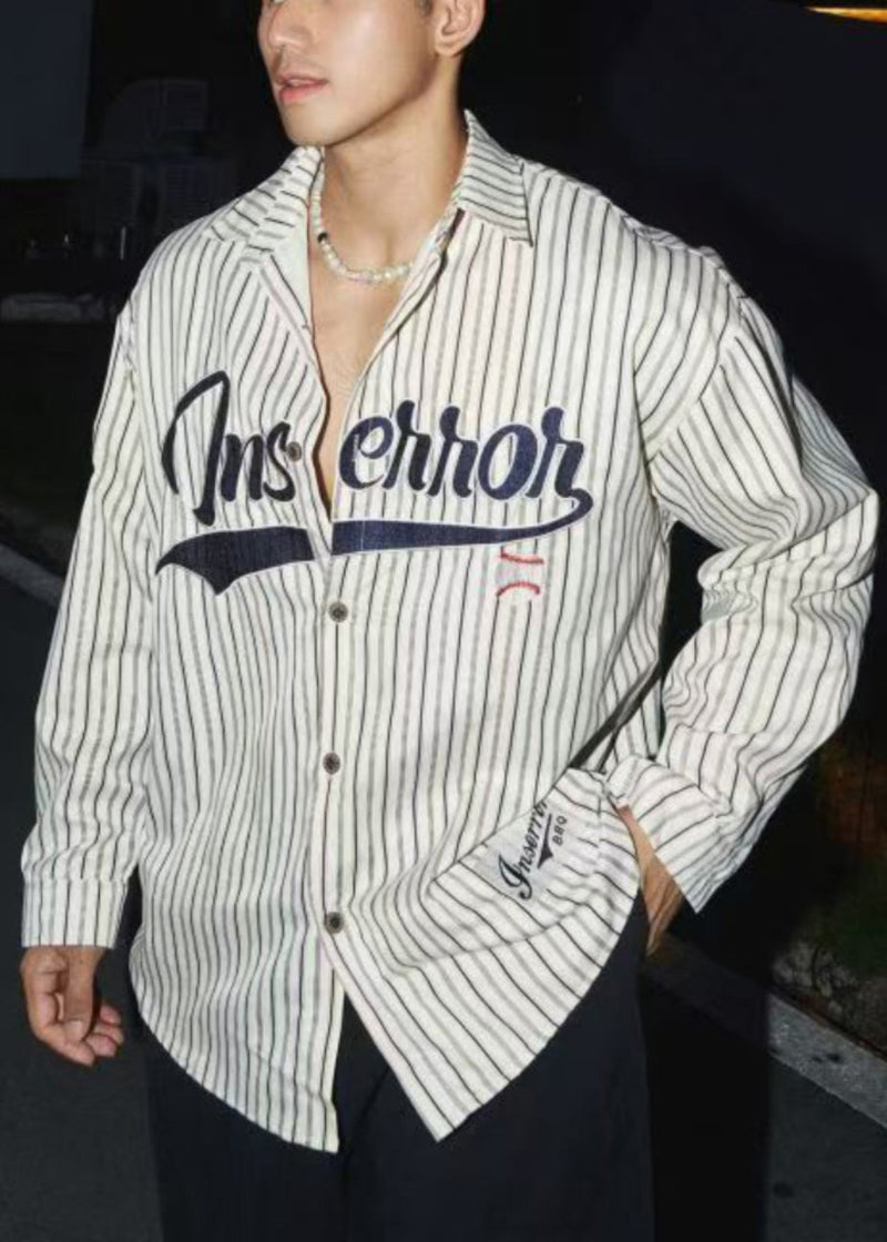 Loose Coffee Striped Letter Cotton Shirts Spring