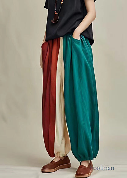 Loose Colorblock Pockets Elastic Waist Lantern Pants Summer