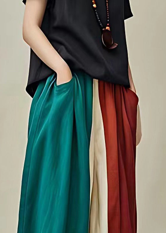 Loose Colorblock Pockets Elastic Waist Lantern Pants Summer