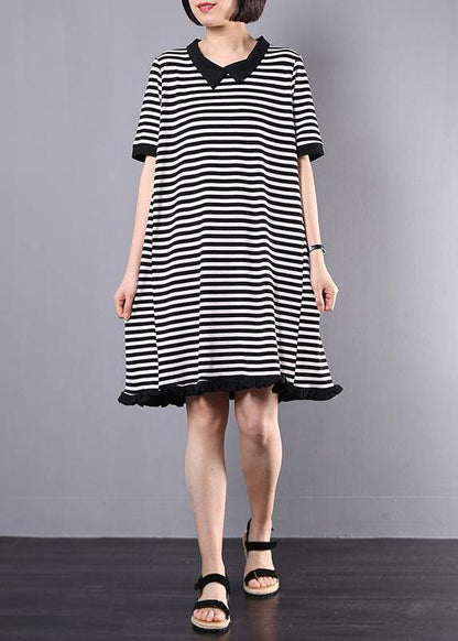 Loose Cotton Clothes Fun Striped Cotton A-line Spliced Dress
