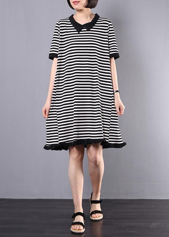 Loose Cotton Clothes Fun Striped Cotton A-line Spliced Dress