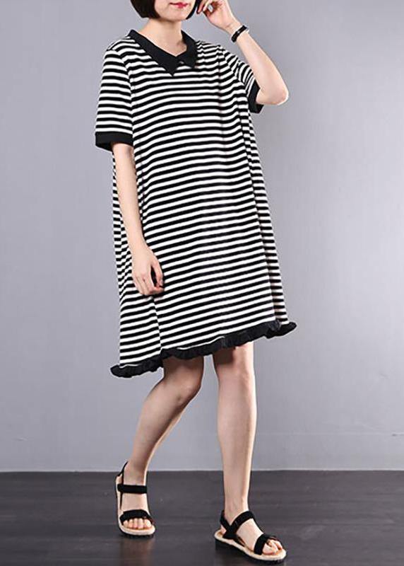 Loose Cotton Clothes Fun Striped Cotton A-line Spliced Dress