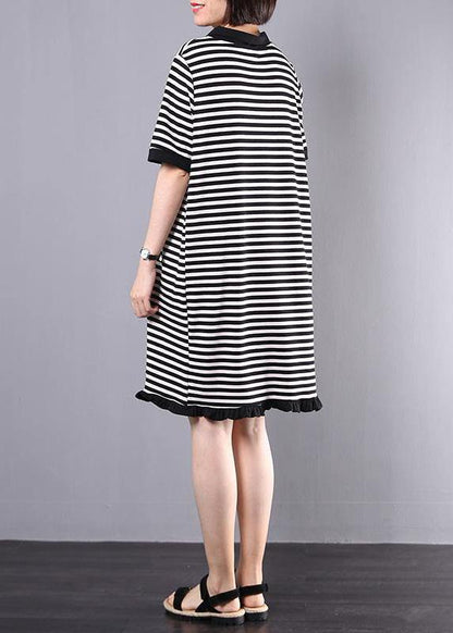 Loose Cotton Clothes Fun Striped Cotton A-line Spliced Dress