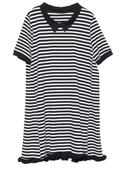 Loose Cotton Clothes Fun Striped Cotton A-line Spliced Dress