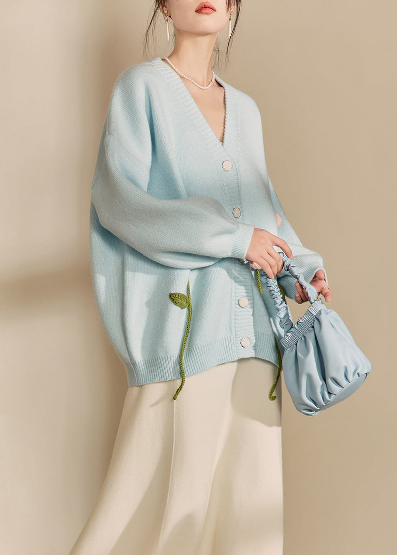 Loose Cozy Blue V Neck Knit Cardigan Spring