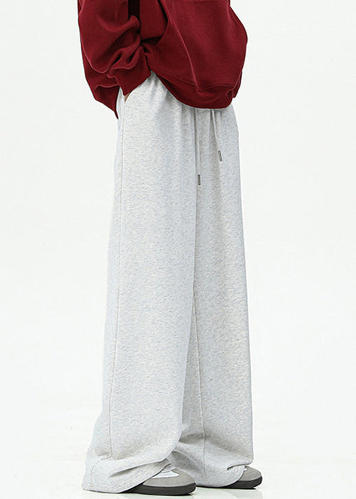 Loose Dark Gray Embroideried Pockets Cotton Wide Leg Pants Spring