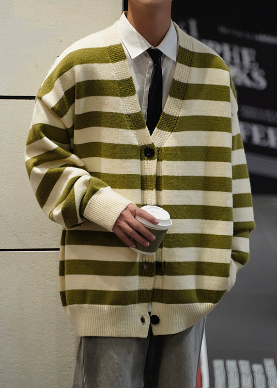 Loose Dark Gray Striped Button Knit Coats Spring