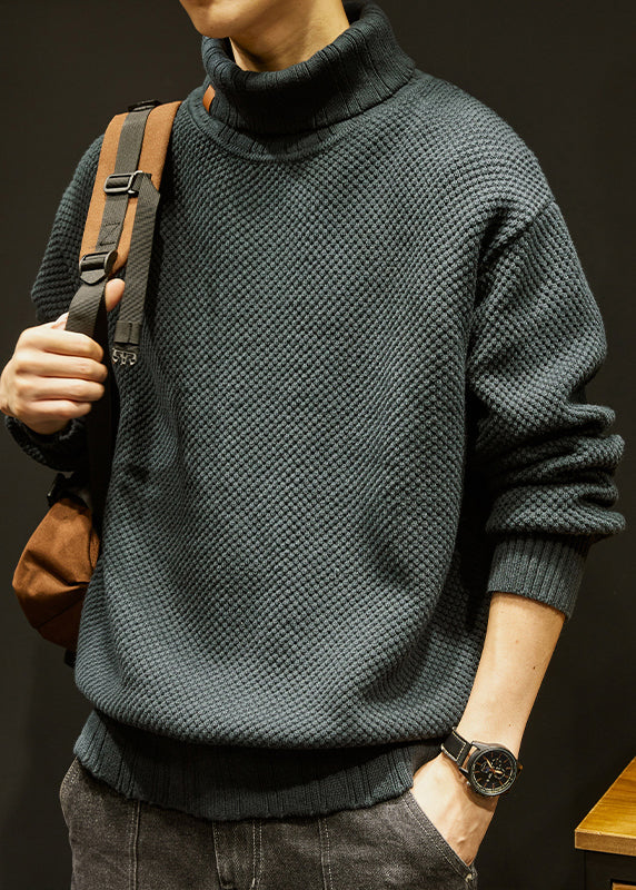 Loose Dark Gray Turtleneck Thick Cotton Knit Sweaters Winter