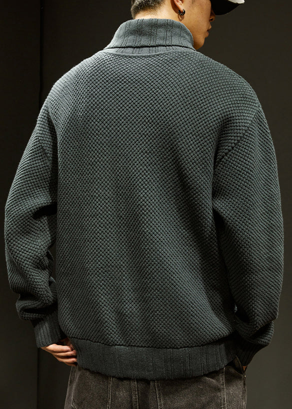 Loose Dark Gray Turtleneck Thick Cotton Knit Sweaters Winter