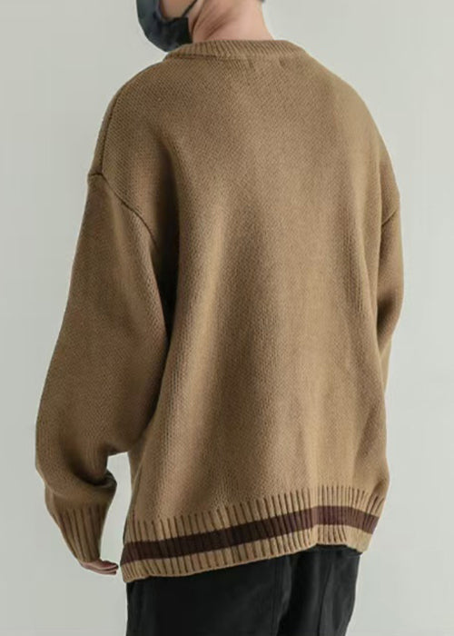 Loose Dark Khaki V Neck Button Knit Cardigan Spring