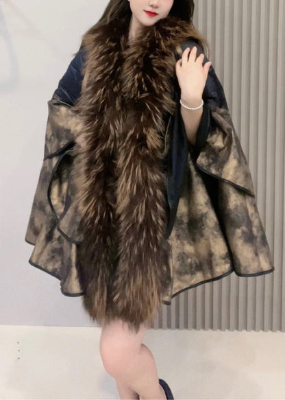Loose Fur Collar Patchwork Leather and Fur Coats Winter