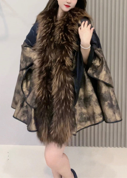 Loose Fur Collar Patchwork Leather and Fur Coats Winter