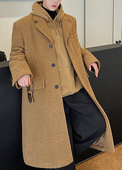 Loose Ginger Yellow Notched Button Woolen Coat Winter