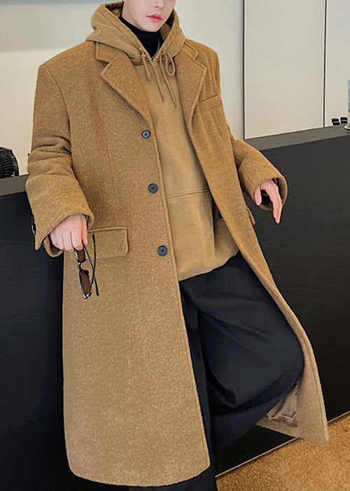 Loose Ginger Yellow Notched Button Woolen Coat Winter