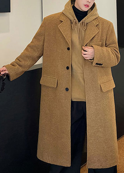 Loose Ginger Yellow Notched Button Woolen Coat Winter