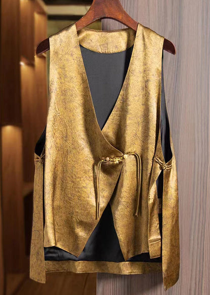 Loose Leopard Print Asymmetrical Button Silk Waistcoat Sleeveless