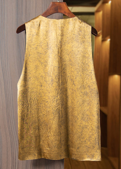 Loose White Lotus Asymmetrical Button Silk Waistcoat Sleeveless