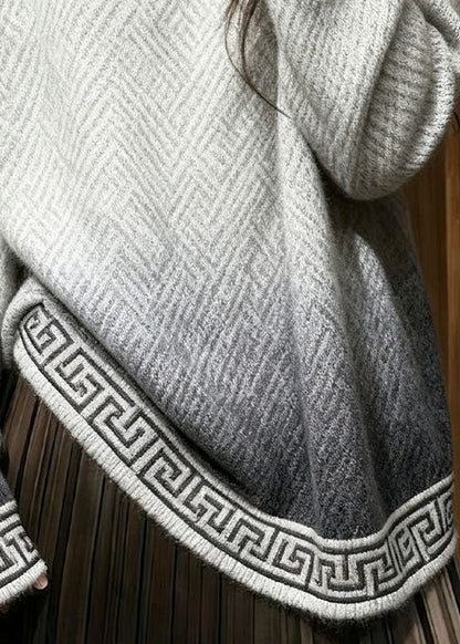 Loose Gradient Color Stand Collar Geometric Knit Sweaters Winter