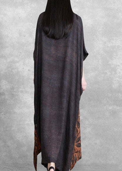 Loose Gray Print Silk Dress Summer Dress