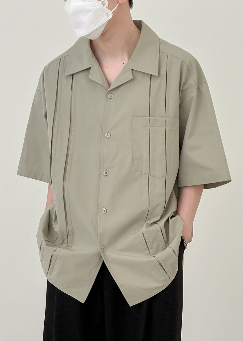 Loose Green Button Pockets Cotton Shirts Half Sleeve