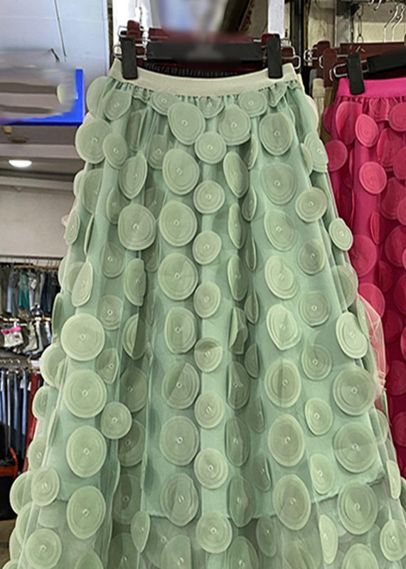 Loose Green Elastic Waist Tulle a Line Skirts Spring