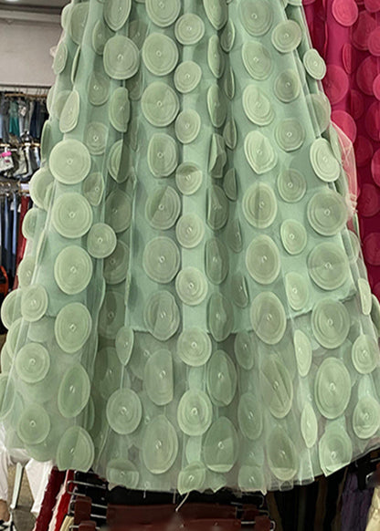 Loose Green Elastic Waist Tulle a Line Skirts Spring