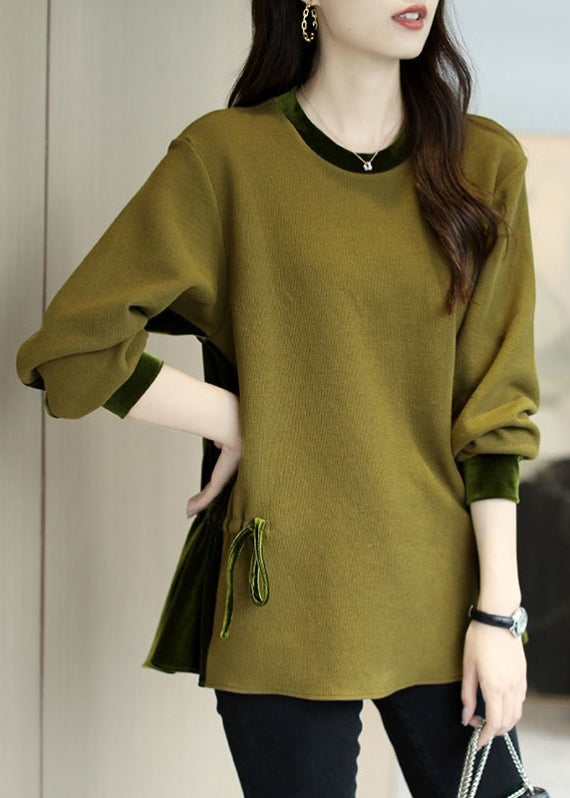 Loose Blue O-neck Patchwork Drawstring Sweatshirts Top Long Sleeve