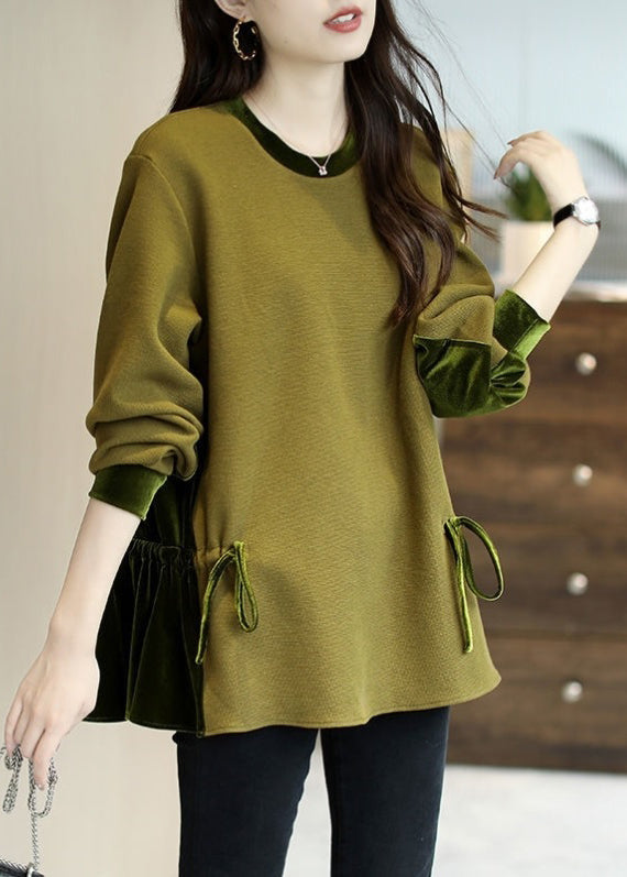 Loose Purple O-neck Patchwork Drawstring Sweatshirts Top Long Sleeve