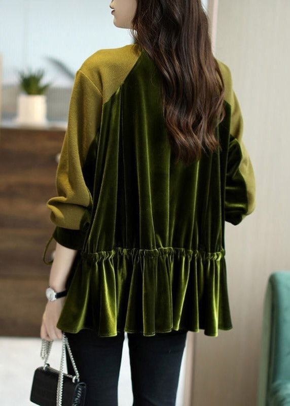 Loose Purple O-neck Patchwork Drawstring Sweatshirts Top Long Sleeve