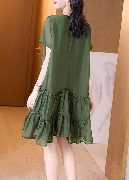 Loose Green Patchwork Wrinkled Mid Dresses Summer