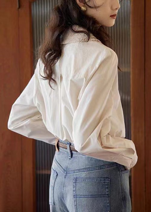 Loose Green Peter Pan Collar Button Cotton Blouses Fall