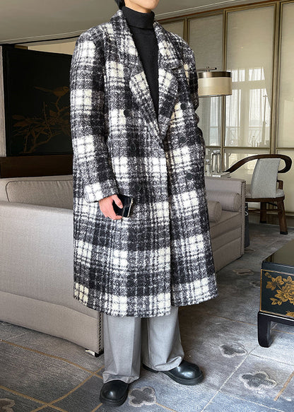 Loose Green Plaid Button Pockets Woolen Coat Winter