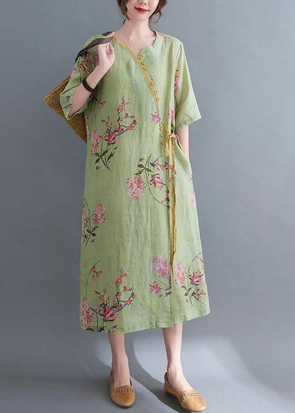 Loose Pink Geometry Button Maxi Summer Chiffon Dress