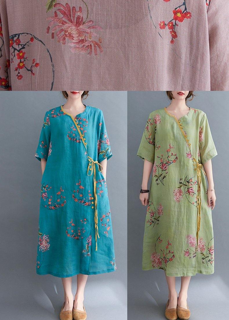 Loose Yellow Geometry Button Maxi Summer Chiffon Dress