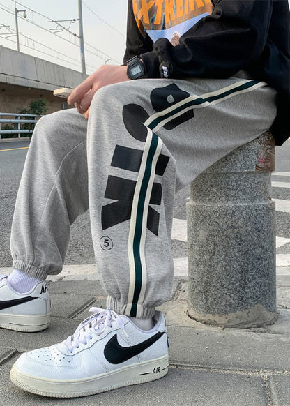 Loose Green Print Elastic Waist Cotton Pants Spring
