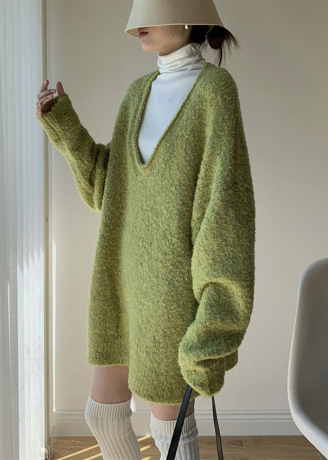Loose Green Sweaters and Turtleneck Tank Knit Two Piece Set Spring